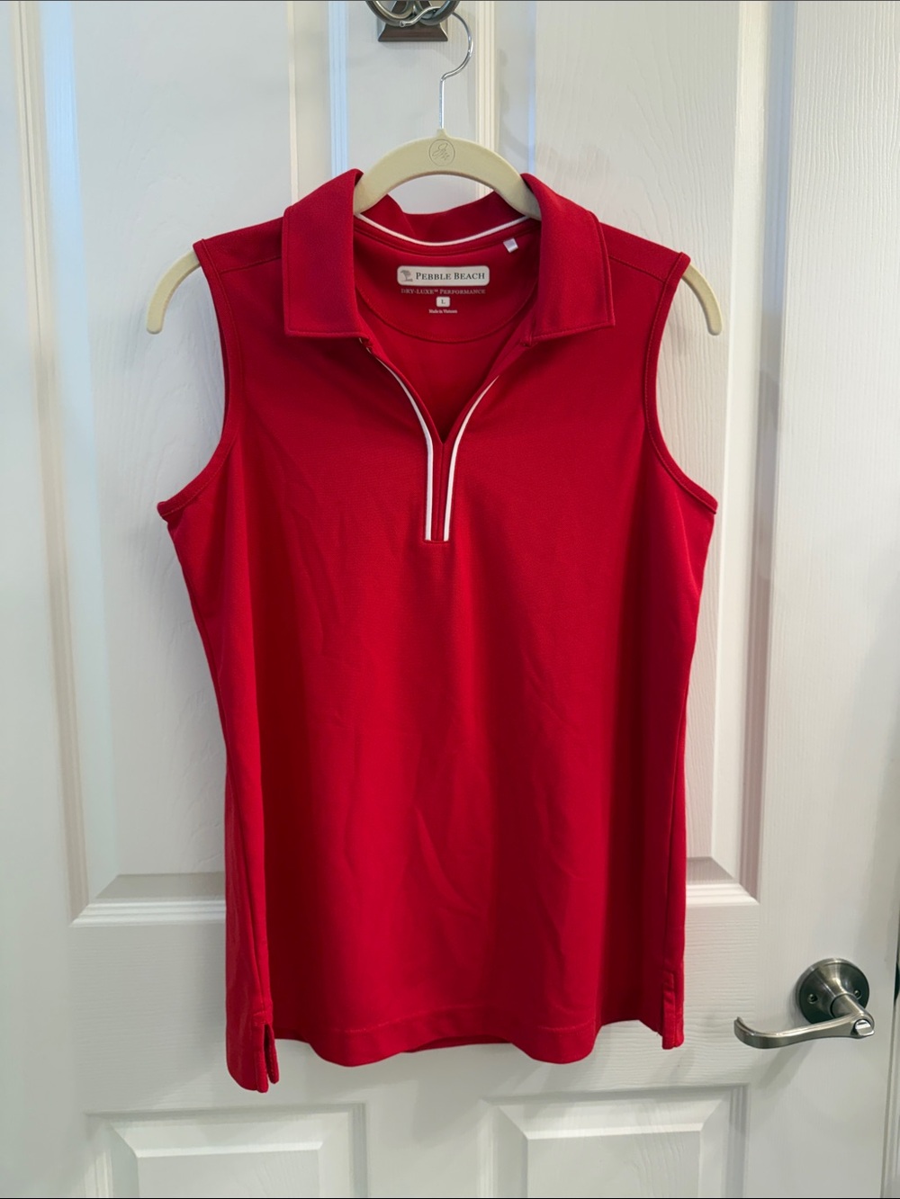 Pebble Beach Red Sleeveless Polo with White Trim